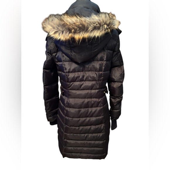 SAM EDELMAN FAUX FUR TRIM HOODED DOWN FEATHER BLACK PUFFER WINTER SKI COAT SZ M - Picture 3 of 13